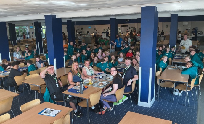 Year 6 eating in the canteen